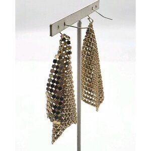 Fab Metal Mesh Goldtone Dangle Earrings Flamboyant Club Glitzy retro